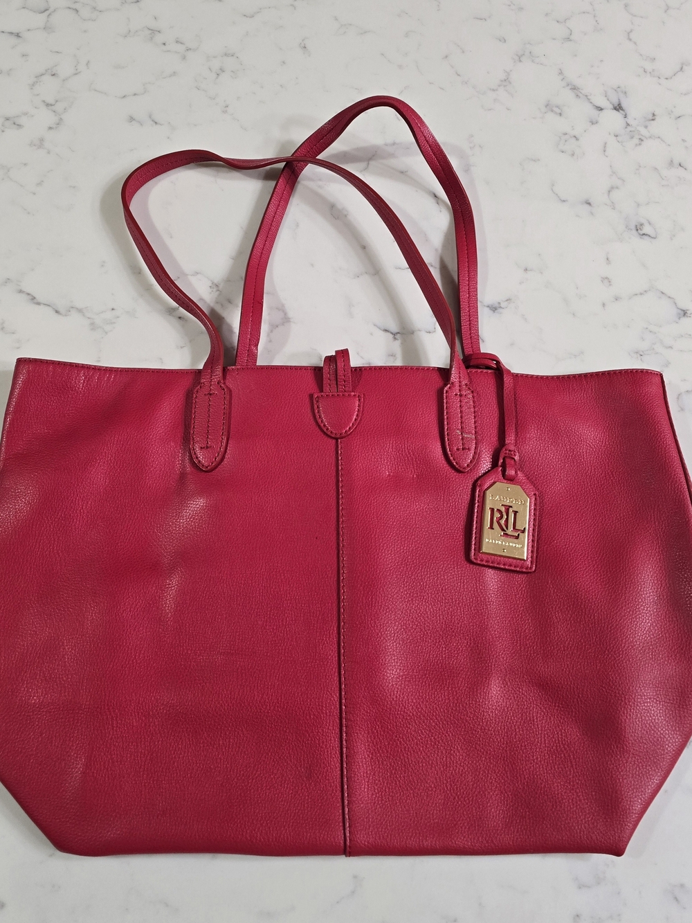 Ralph Lauren Hot Pink Leather Tote with Logo Tag